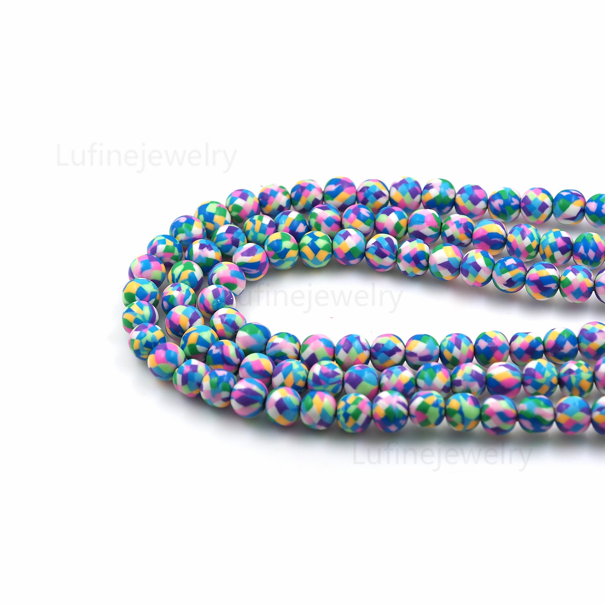6MM White Polymer Clay Bead Strands