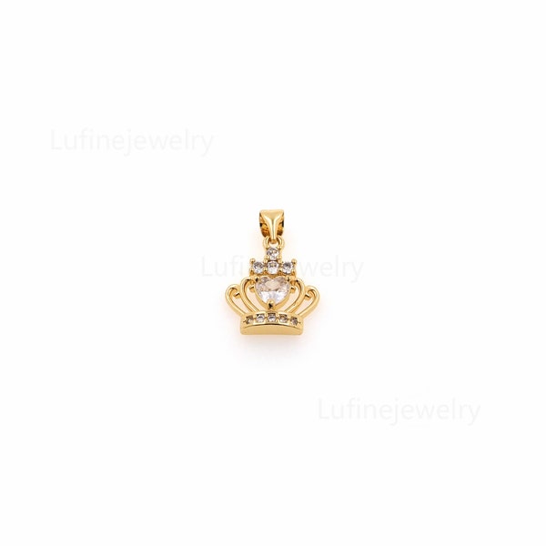 5pcs 18K Gold Filled Crown Pendentif, CZ Micro Pave Crown Charm Collier Bracelet pour la fabrication de bijoux à bricoler soi-même (21x14x4mm)