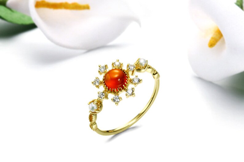 garnet ring garnet gold ring 9k gold vintage round cut natural garnet ring gemstone ring anniversary ring