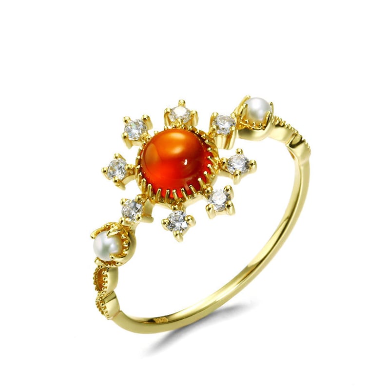 garnet ring garnet gold ring 9k gold vintage round cut natural garnet ring gemstone ring anniversary ring