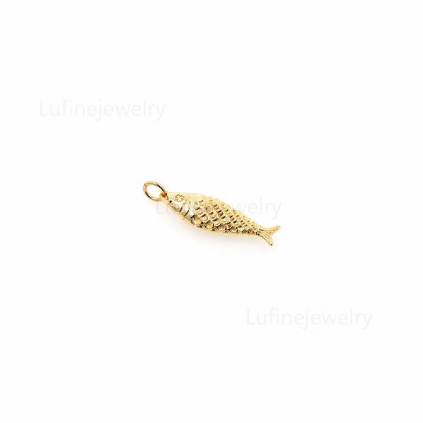 Pendentif poisson rempli d'or 18 carats, collier et Bracelet à breloques en forme de poisson délicat pour la fabrication de bijoux à faire soi-même, 29x7x4mm