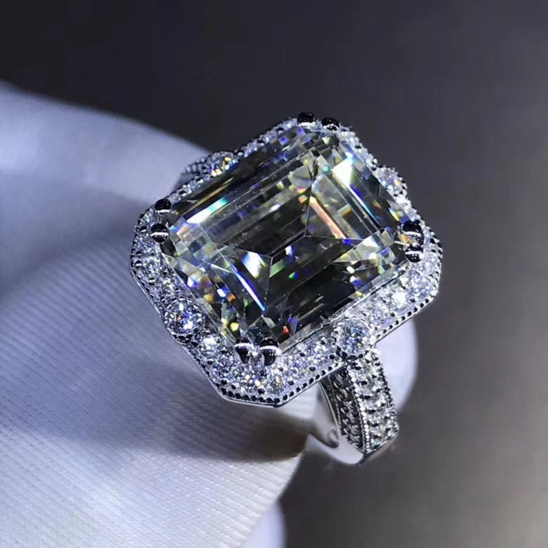 anniversary ring wedding ring gift for her 5ct white sapphire luxury emerald cut engagement ring promise ring
