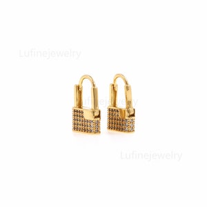 18K Gold Filled Lock Hoop Earrings,CZ Minimalist Hoop Earrings,Thin Hoops,Dainty Hoops,Gold Lock Huggies Hoop Earrings