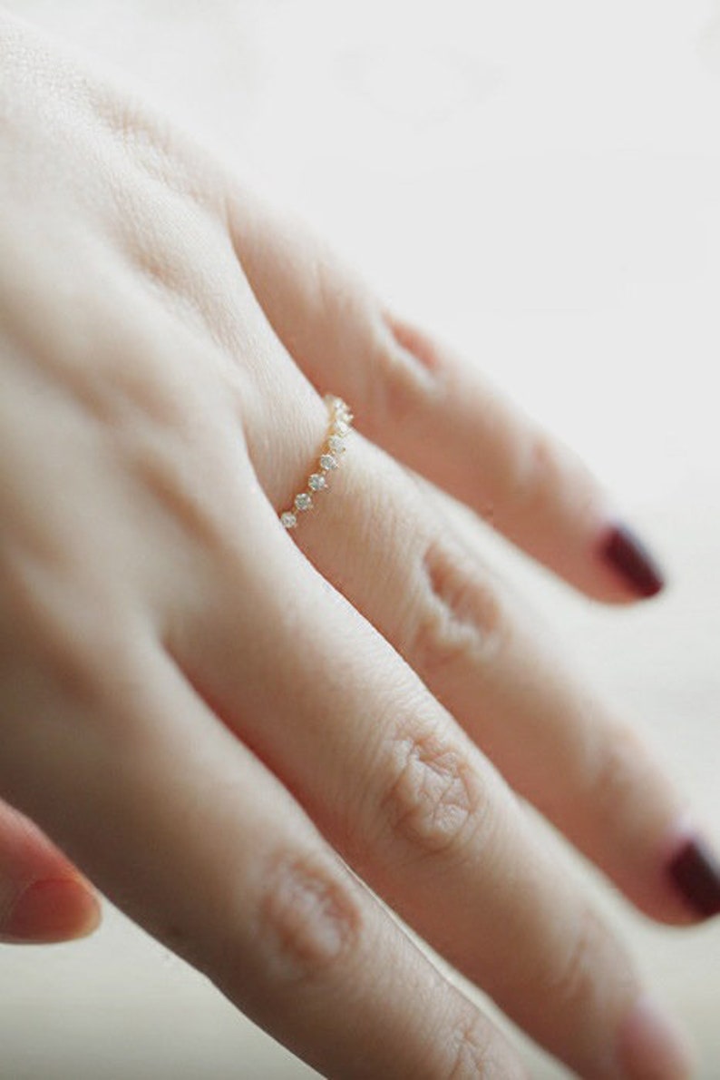 Gold Minimalist Ring Vintage Ring Thin Ring Dainty Ring Stacking Ring Simple Cubic Zirconia Ring Gift for Her Sterling Silver Ring