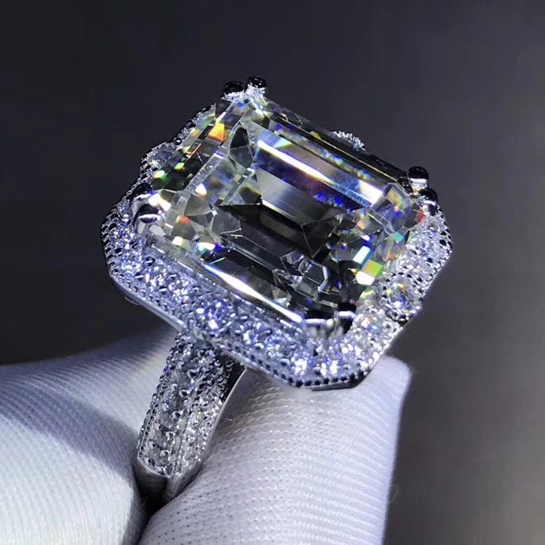 anniversary ring wedding ring gift for her 5ct white sapphire luxury emerald cut engagement ring promise ring