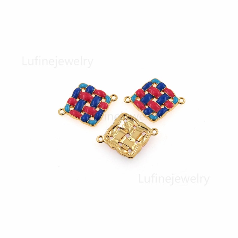 18k Gold Filled Square Connector,Minimalist Enamel Colorful Square Bracelet Connector for DIY Jewelry Making Supply