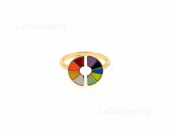18K Gold Filled Rainbow Ring,Gold Enamel Rainbow Ring,Minimalist Ring,Open Adjustable Ring,Stacking Ring