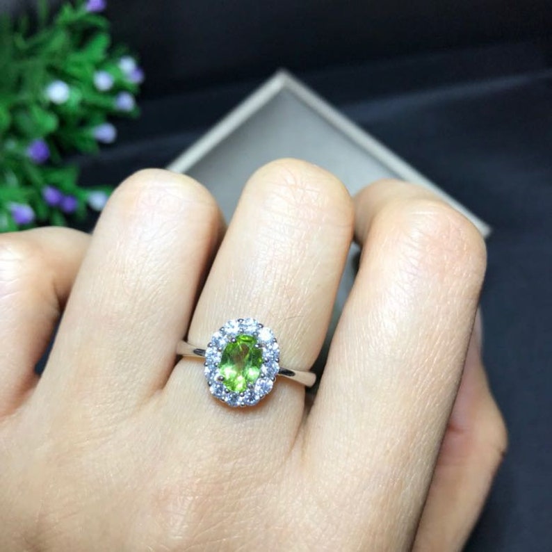 gift for her 100/% Natural Peridot jewelry sets 5*7mm engagement ring promise ring necklace wedding ring anniversary ring