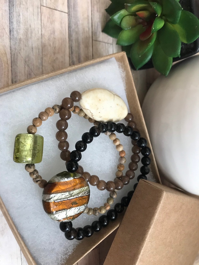 black agate beads Stretch bracelets statment focals tigers eye jasper