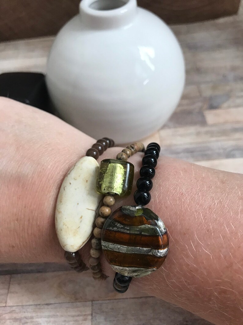 black agate beads Stretch bracelets statment focals tigers eye jasper