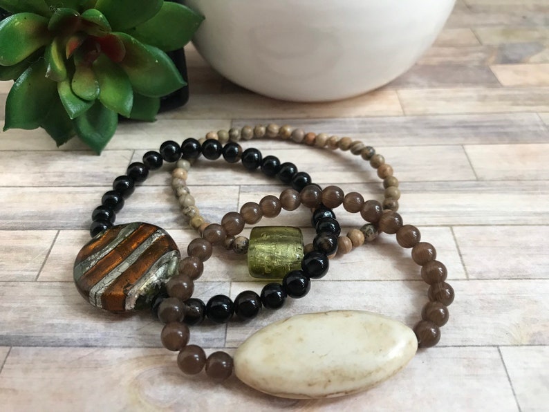 black agate beads Stretch bracelets statment focals tigers eye jasper