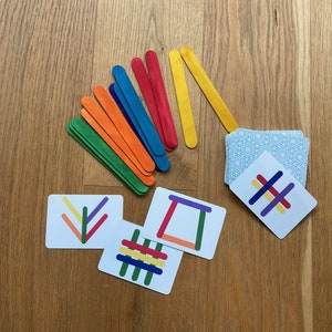 Matching game recognizing & laying patterns - Montessori toys for toddlers - laying game with wooden sticks, gift for Easter birthday