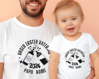 personalisiertes Shirt Papa und Baby Partnerlook, Geschenk zu zum ersten Vatertag, Geburt, Geburtstag, Nachhaltige T-Shirts, 100% Biobaumwol