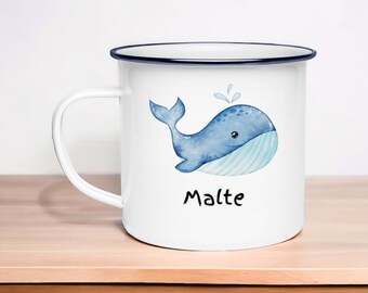 personalisierte Emaille Tasse Wal | Unisex für Junge und Mädchen