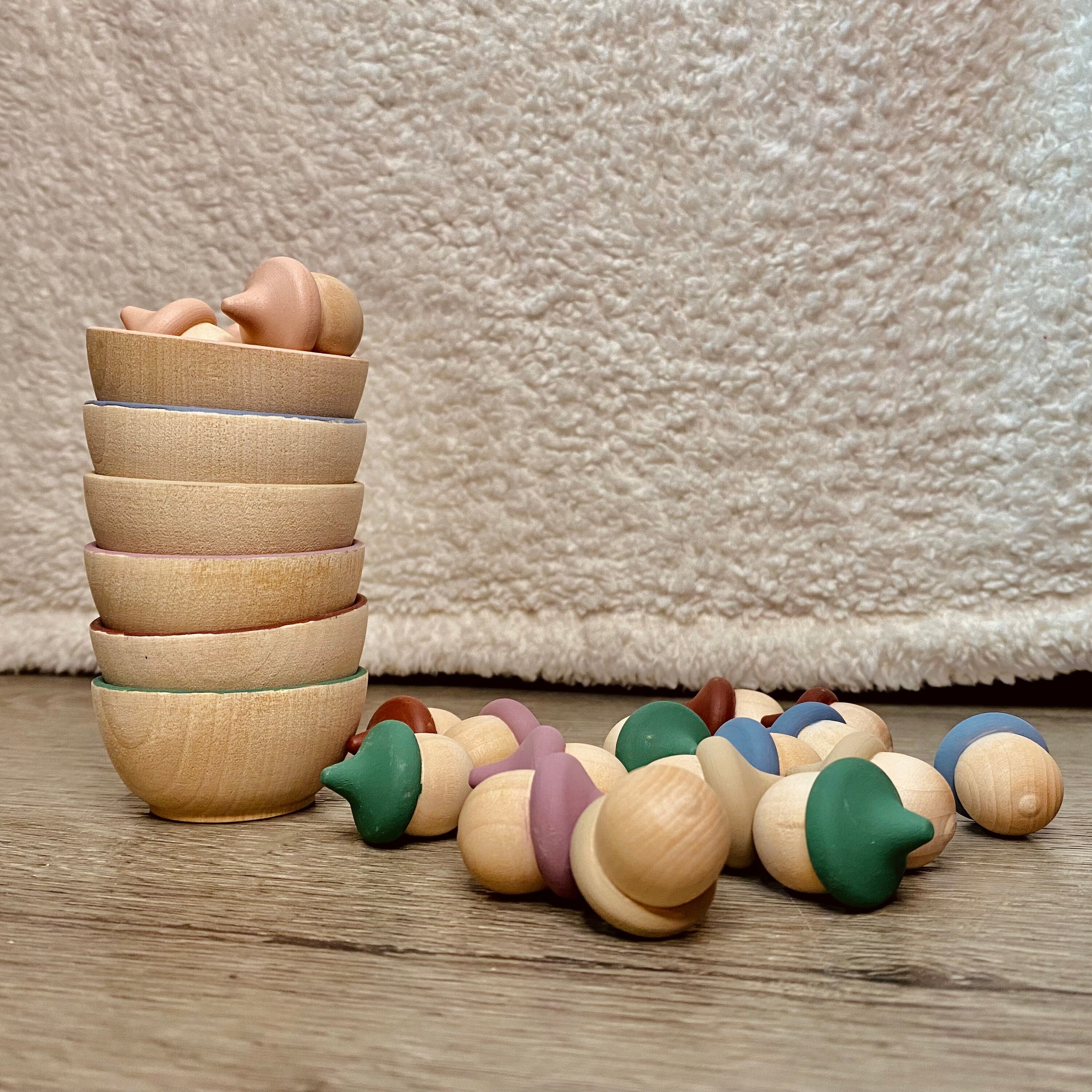 Montessori Acorn Sorting and Stacking Set of 6, Stacking Bowls, Dusty ...