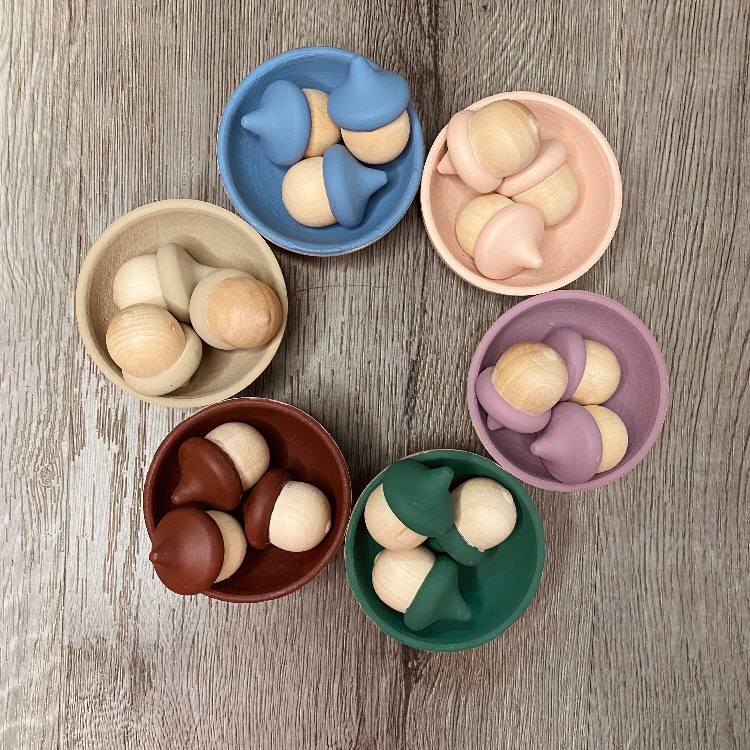 Montessori Acorn Sorting and Stacking Set of 6, Stacking Bowls, Dusty ...
