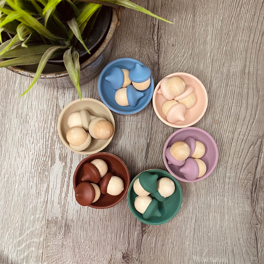 Montessori Acorn Sorting and Stacking Set of 6, Stacking Bowls, Dusty ...