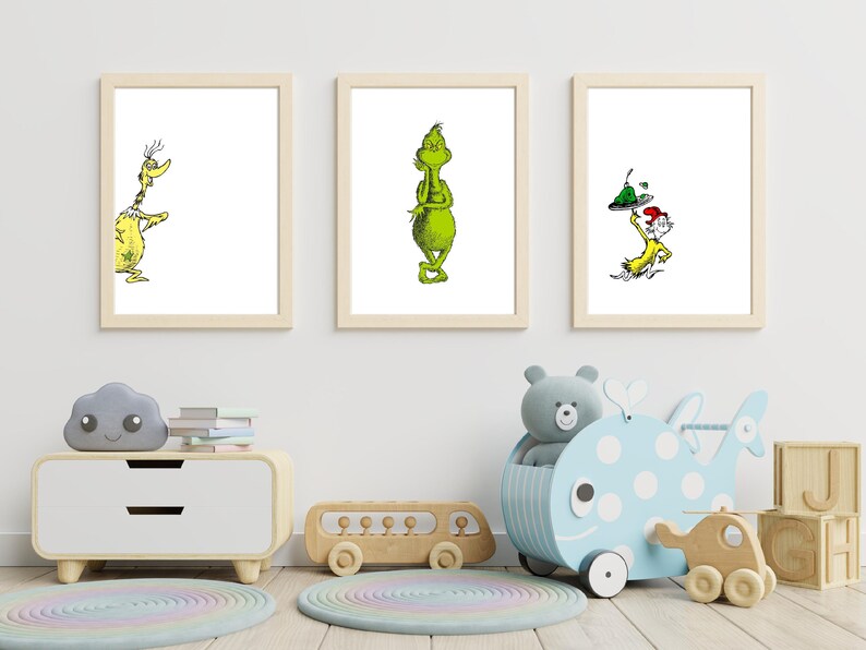 Dr Seuss Book Characters Gallery Wall Art Kindergarten first Etsy