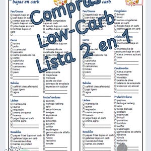 PDF imprimible Lista de alimentos comestibles bajos en carbohidratos 2 en 1