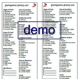 Printable Gastroparesis Grocery List Foods Shopping List Instant Download Pdf 2 in 1  Essentials for Healthy Stomach
