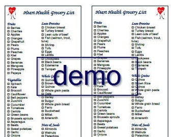 Heart Health Printable Cardiovascular Grocery Shopping Foods List ...