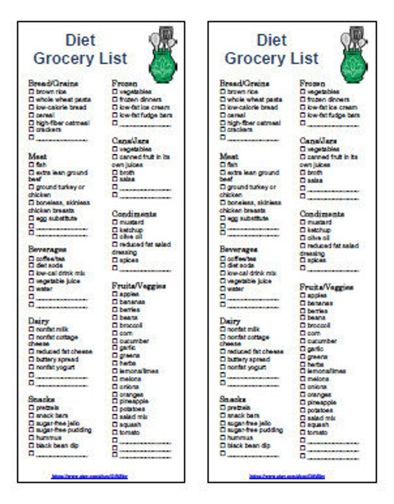Diet Lose Weight Grocery Shopping List Printable PDF Etsy