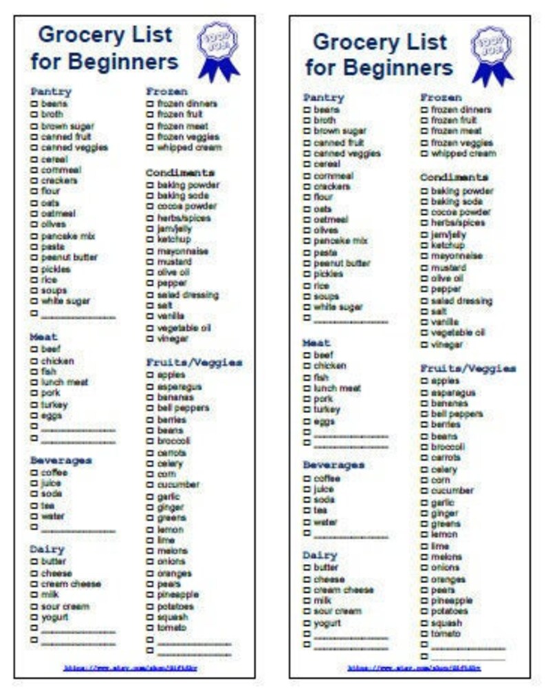 shopping grocery list for beginners 2 in 1 pdf printable etsy