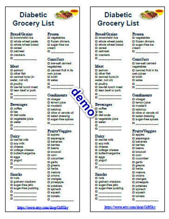 editable diabetic foods grocery list shopping printable etsy