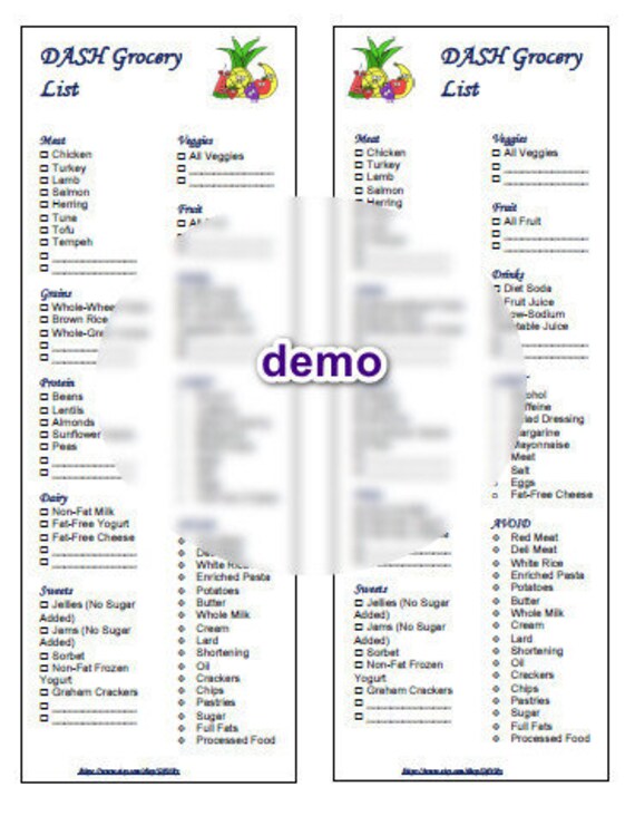 DASH Food Shopping List 2 in 1 Printable PDF | Etsy
