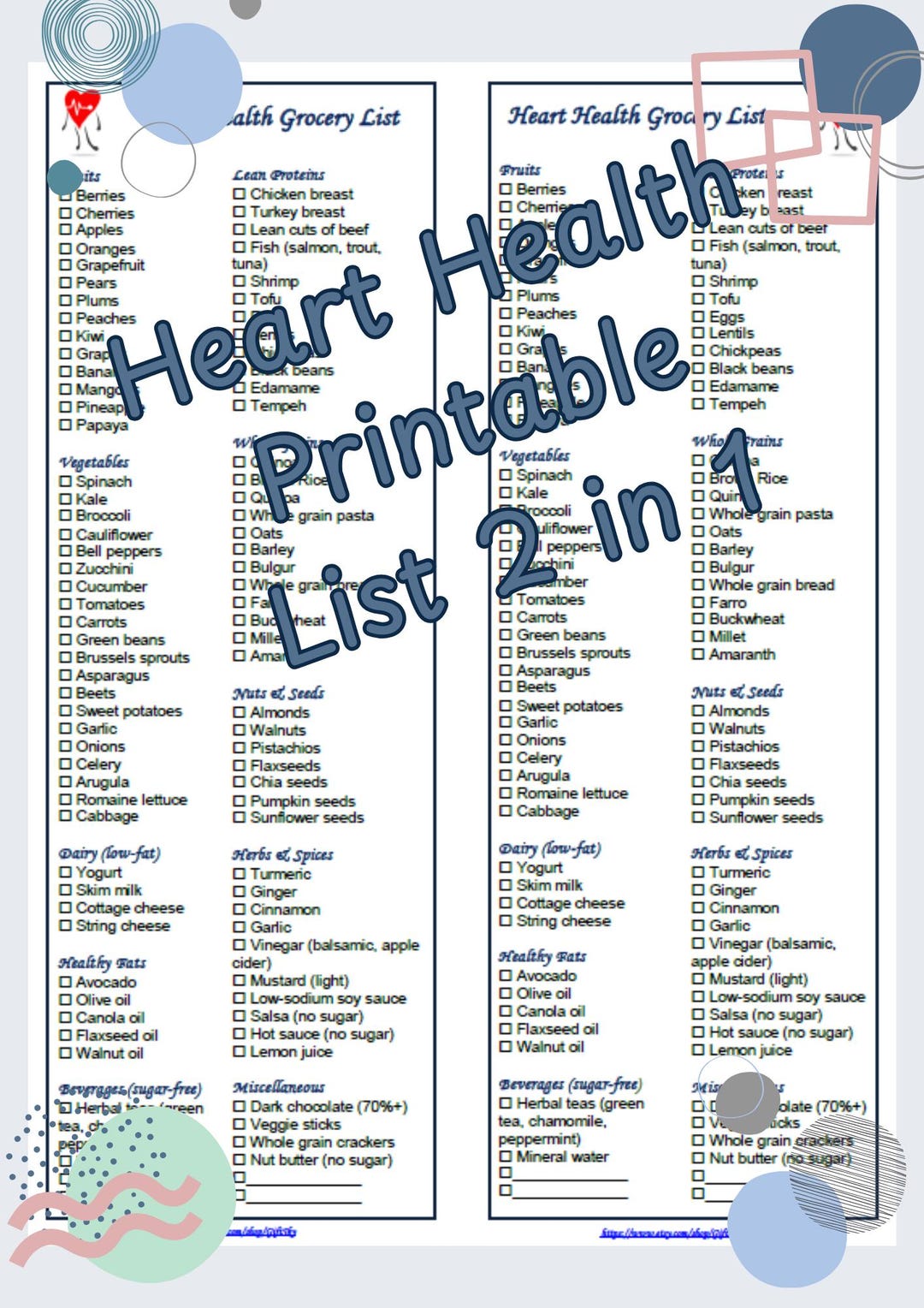 Cardiovascular Heart Health Grocery Printable 2 in 1 PDF Shopping Foods ...