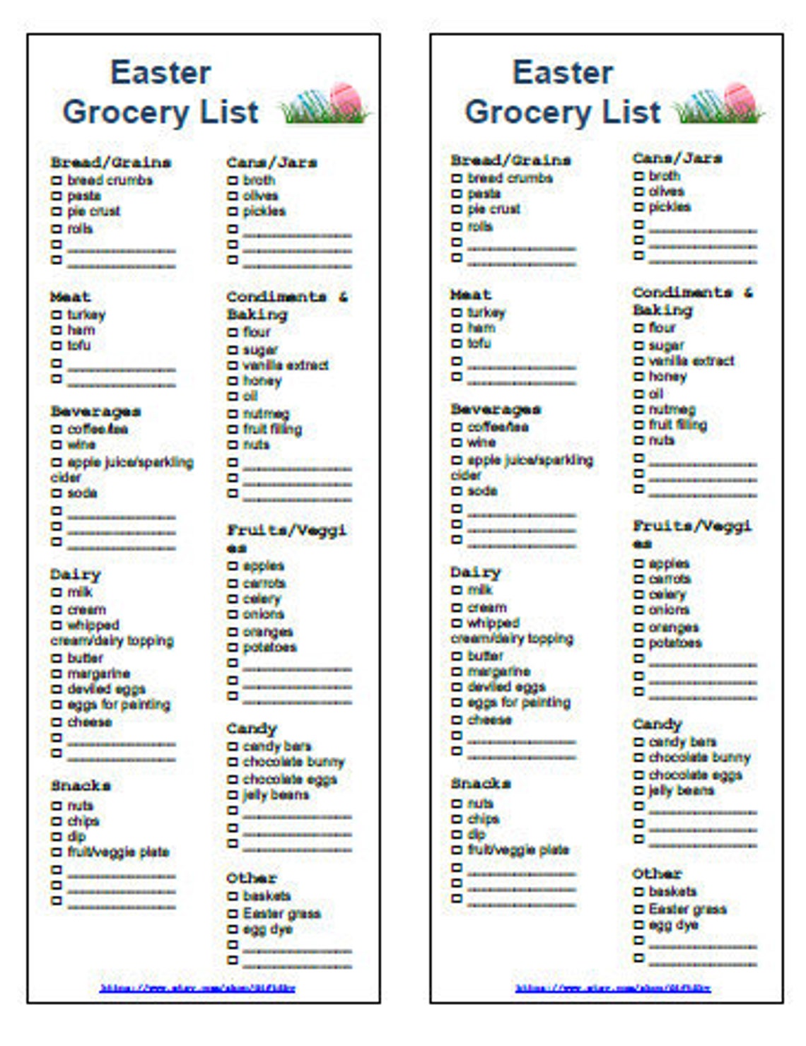 Easter Grocery Shopping Food List Printable Instant Download 2 Etsy