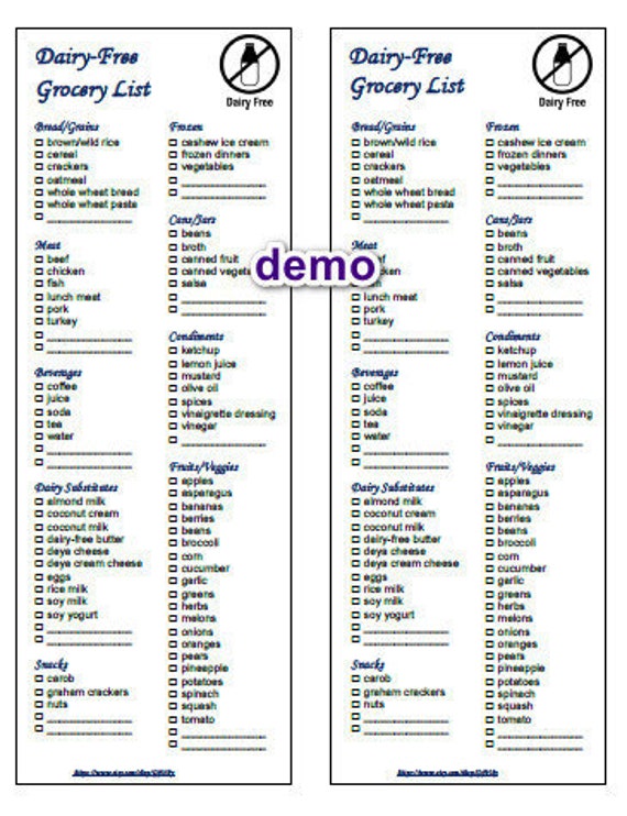 editable dairy free grocery food list printable 2 in 1 pdf and etsy