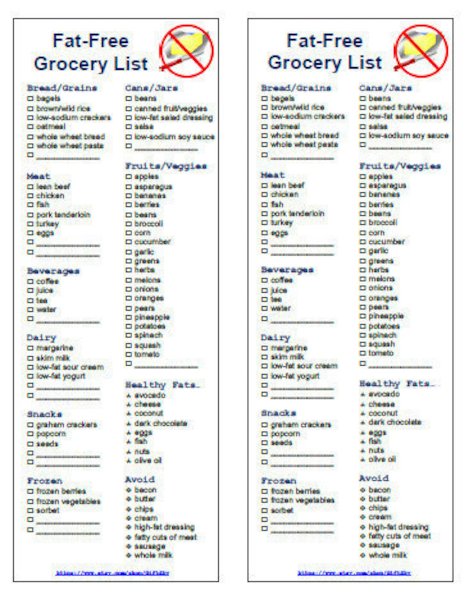 Printable List Of Low-Fat Foods