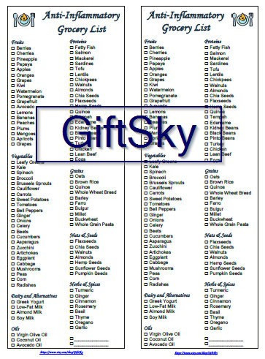 Anti-inflammatory Printable Foods Grocery Shopping List Instant ...