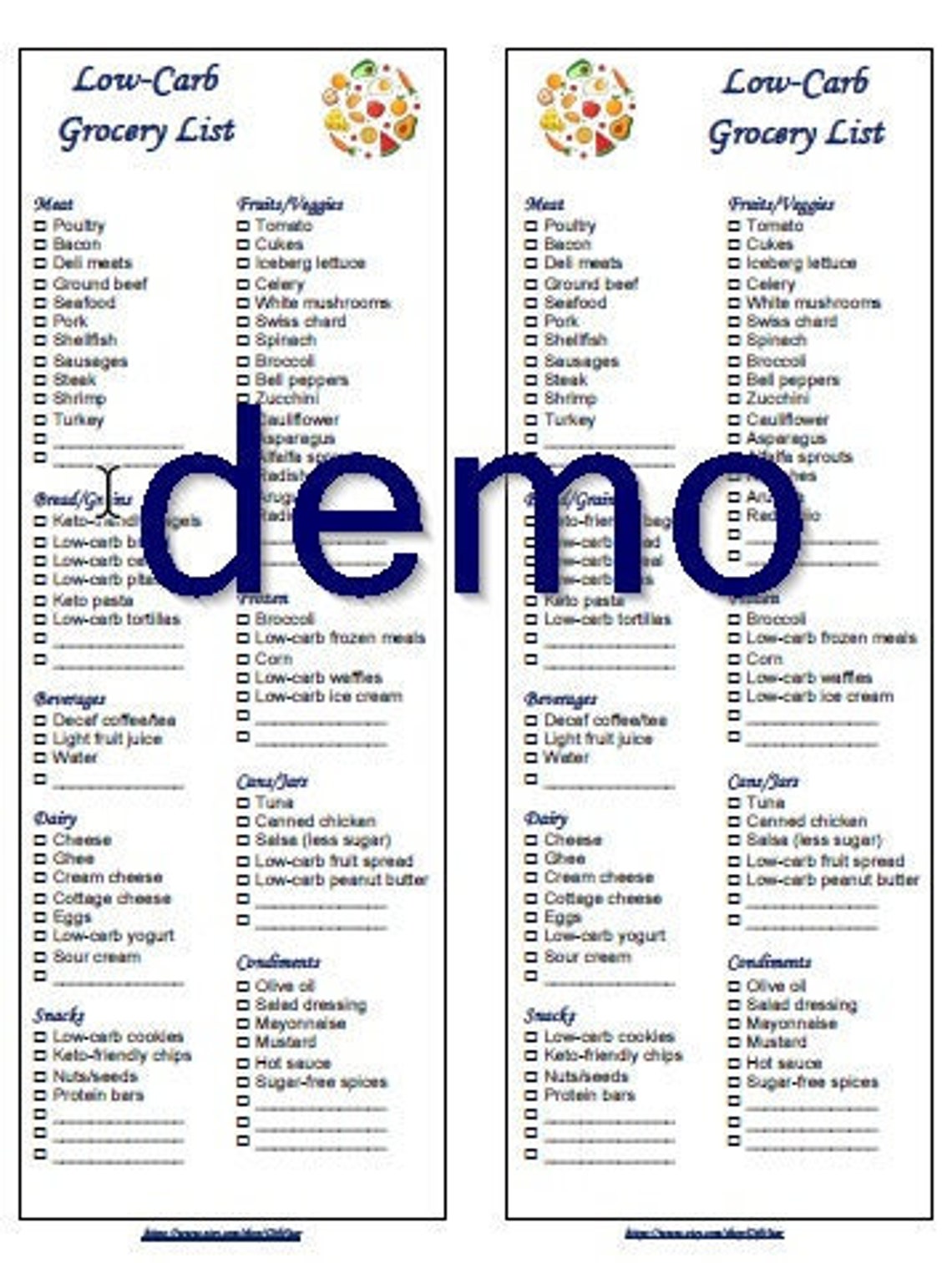 Printable Low-carb Grocery Shopping List Instant Download 2 in 1 PDF - Etsy