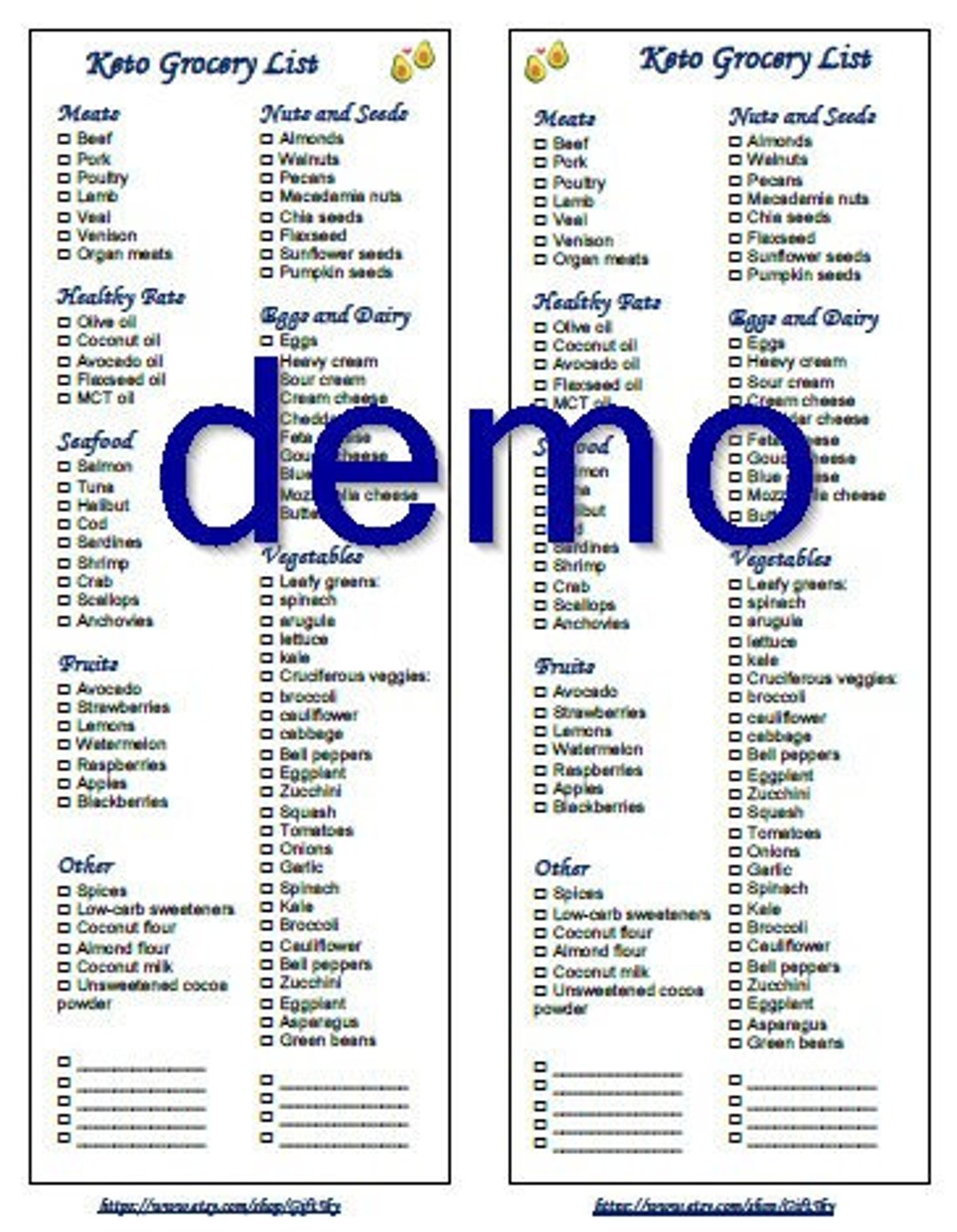 Keto Diet Grocery Shopping Foods List Printable 2 in 1 PDF - Etsy