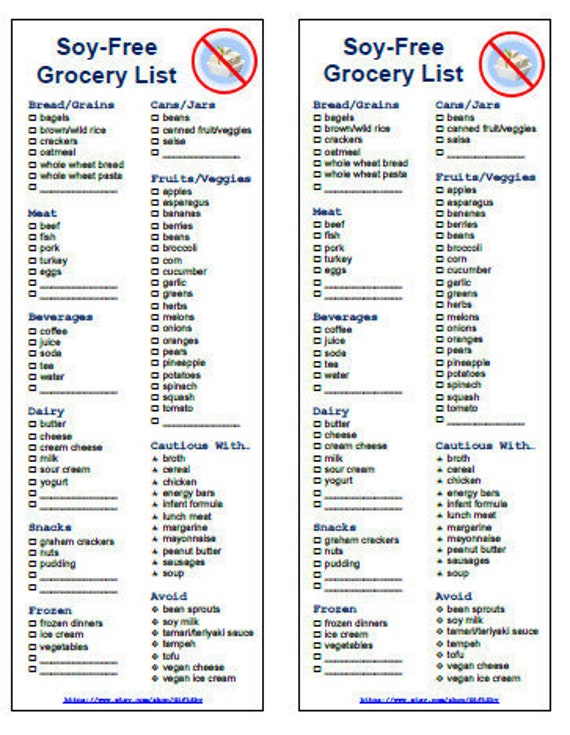 Soy Free Grocery List Printable PDF 2 in 1 Etsy