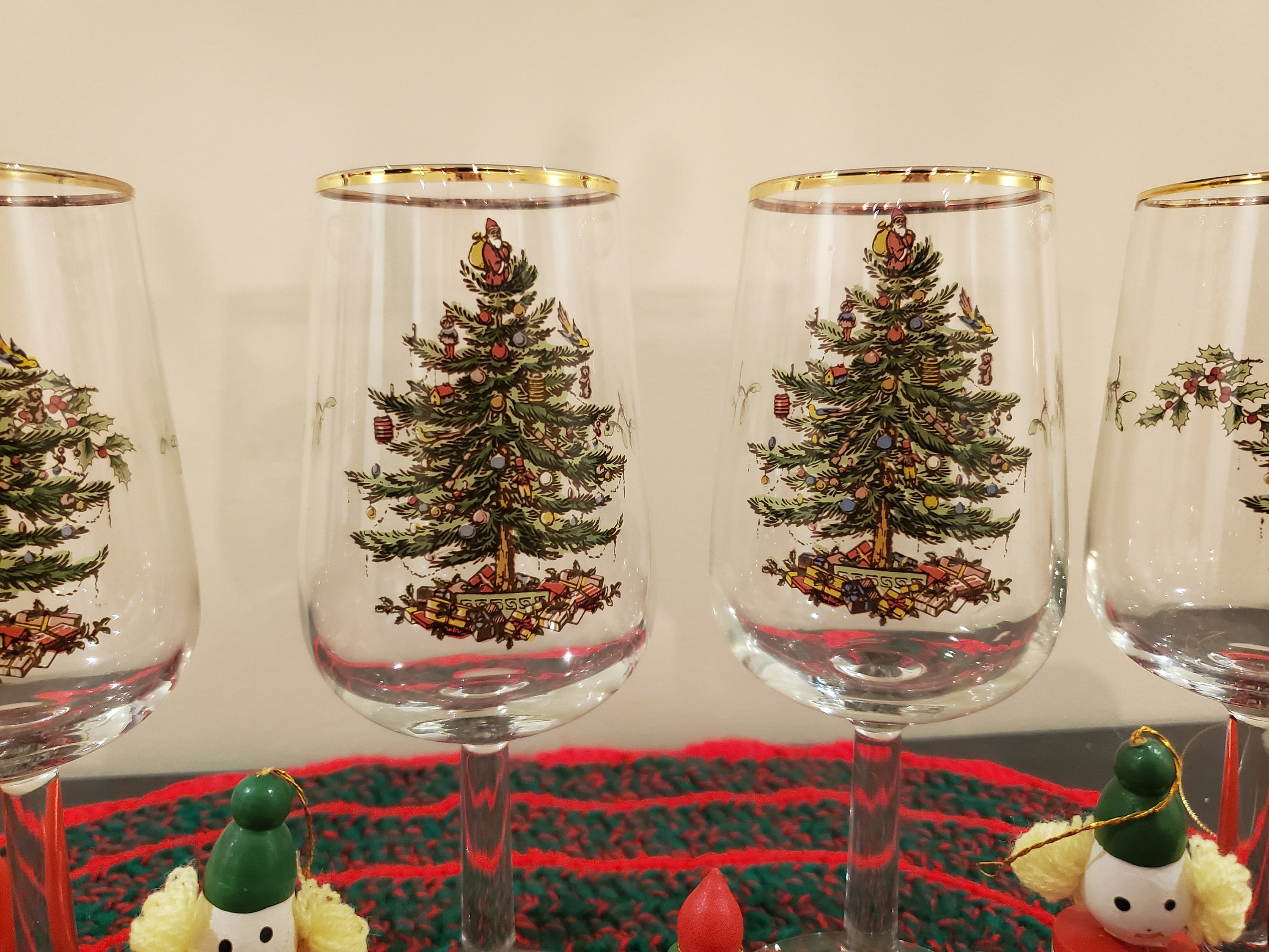 Vintage Gold Rimmed Christmas Stemware Retro Etsy