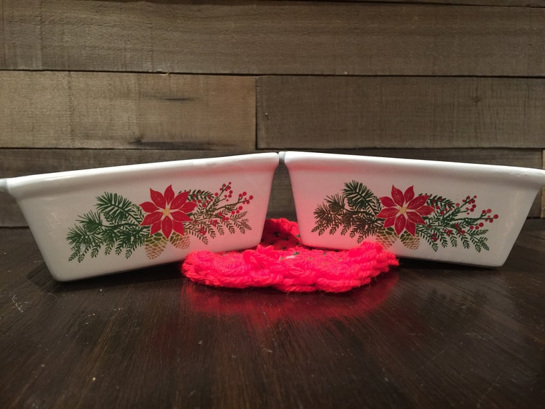 Two Vintage Nantucket Mini Loaf Stoneware with Christmas Detailing Christmas Bread Pan Christmas Baking Holiday Bakeware Loaf pan