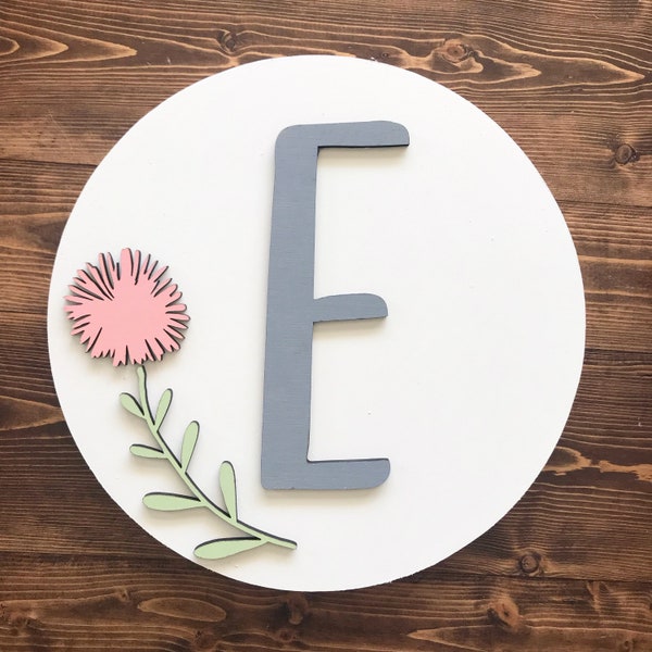 3D Round Initial Sign; Round sign flower; round floral sign initial; Nursery sign; Playroom Wall Sign; Personalized