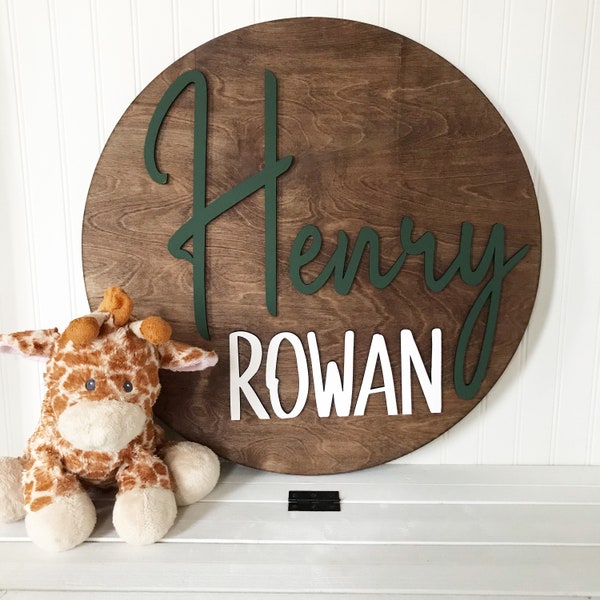 Rustic Nursery Round Name Sign - Circle Nursery Name Sign - Custom- Baby Name Sign - Baby Gift - Name Reveal - 24 18 12 inch - Crib Sign -3D