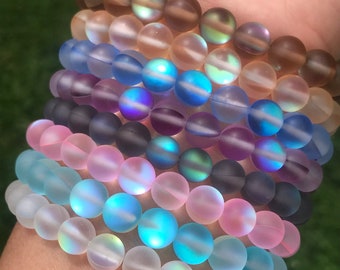 8mm Mermaid Aura Glass Bracelets