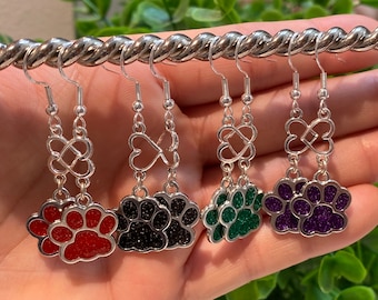 Paw Prints & Hearts Drop Earrings