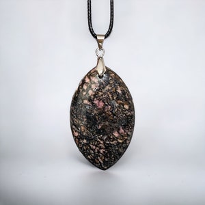 Natural Pink & Black Rhodonite Pendant Necklace