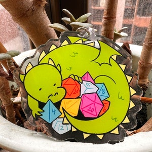 Würfel Drachen Horst | D&D Fantasy Acryl Schlüsselanhänger