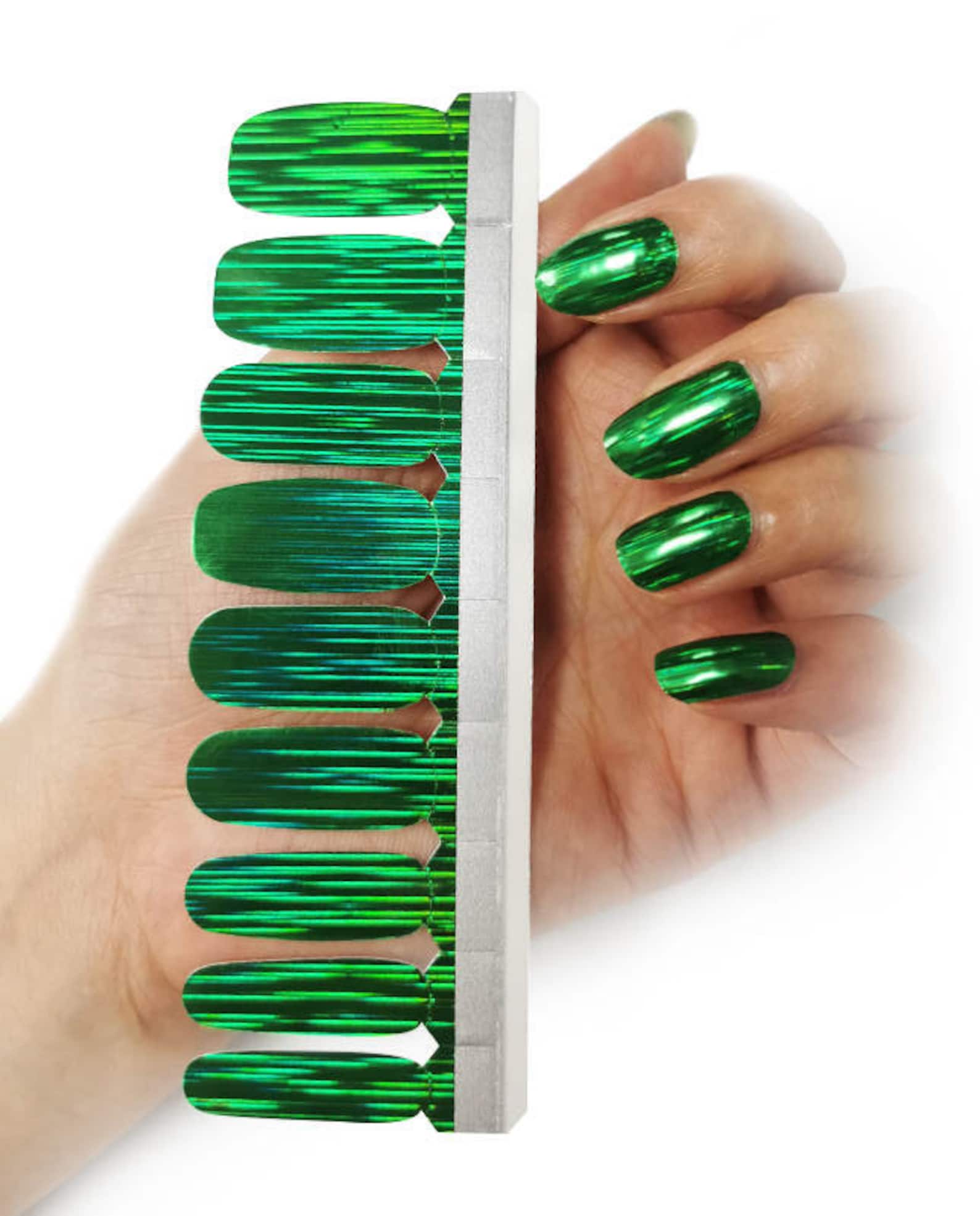 Express Manicure Nail Polish Strips 'Metallic Grass' Etsy