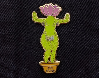 Stay Prickly Woman Cactus Enamel Pin