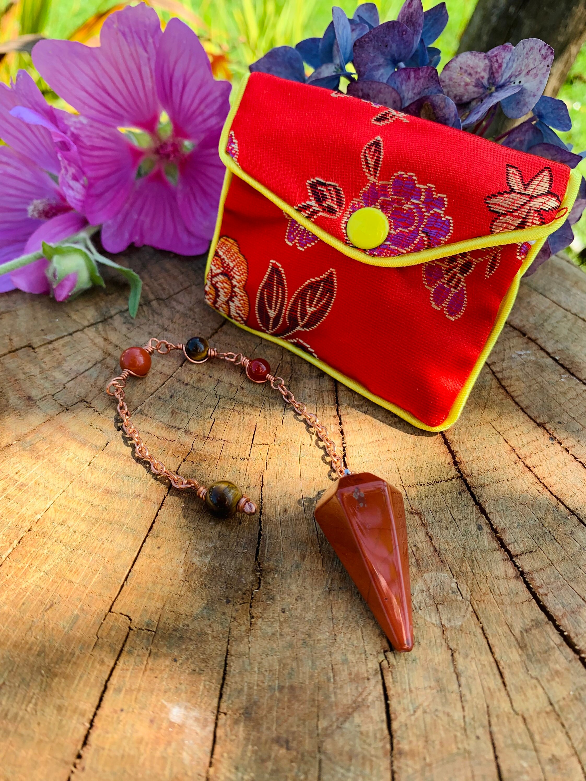 Pendule de Divination en Jaspe Rouge, Fait Main, Radiesthésie, Guidance