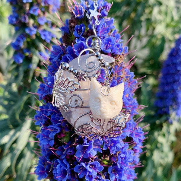 Talisman « Rêve Céleste » en agate plume , pendentif artisanal, bijou féerique, pierre naturelle