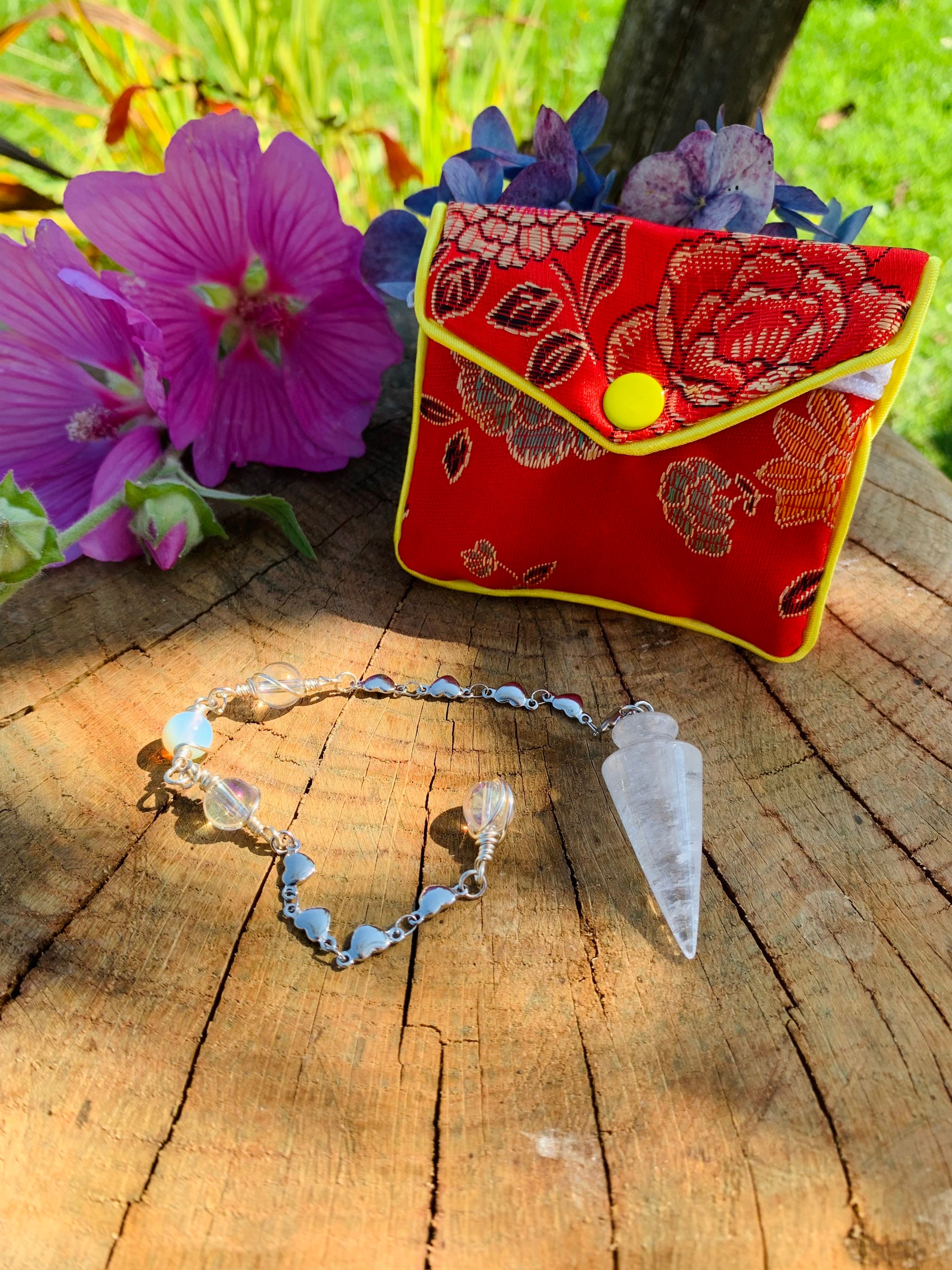 Pendule de Divination en Cristal Roche, Fait Main, Radiesthésie, Guidance